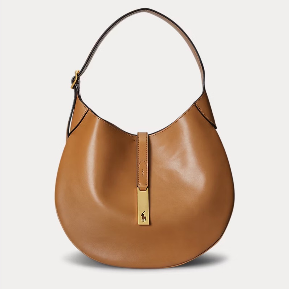 NWT Polo Ralph Lauren Polo ID Tan Medium Leather Hobo Bag